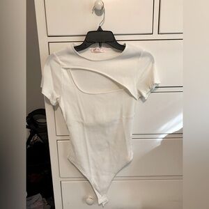 White ribbed cut out bodysuit